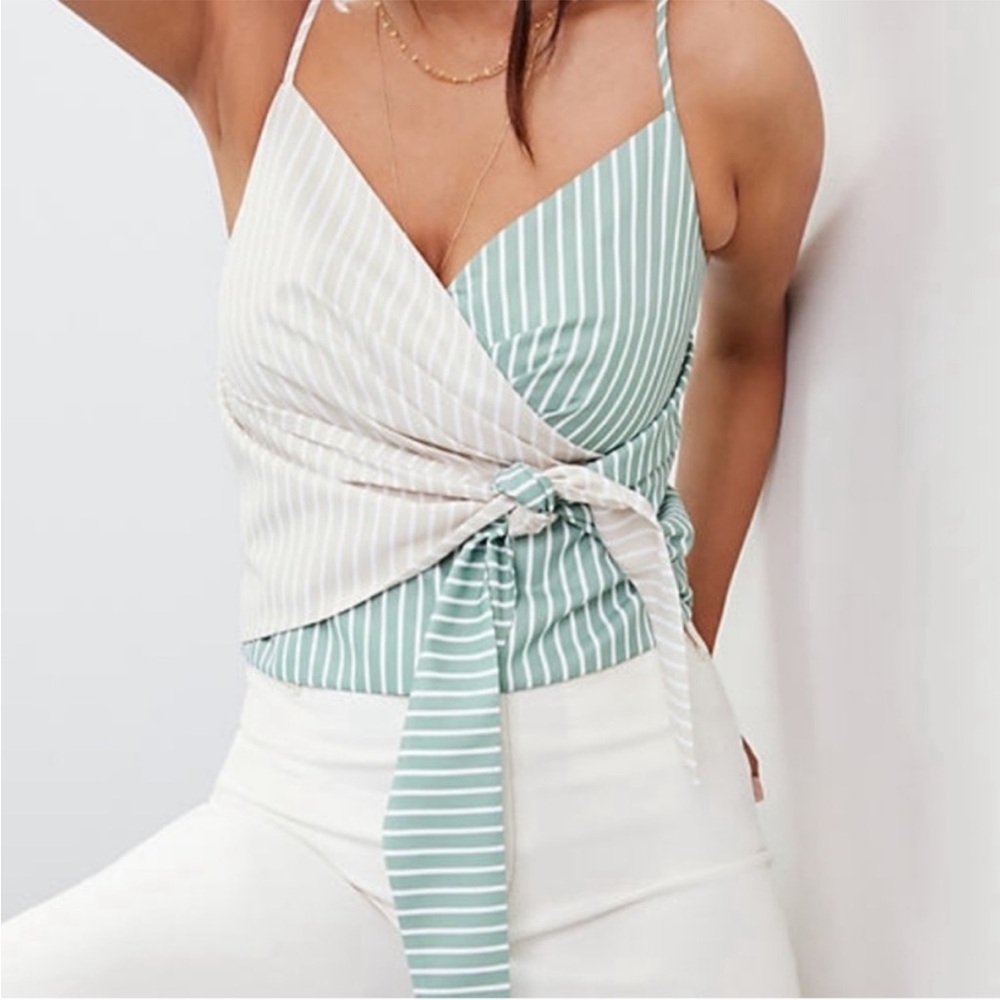 Anthropologie x Mare Mare Striped Wrap Tie Tank Smocked Back Summer Coastal Chic